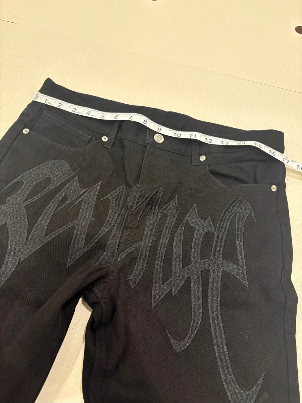 Revenge Black OG Embroidered Logo Denim Pant — Size Medium